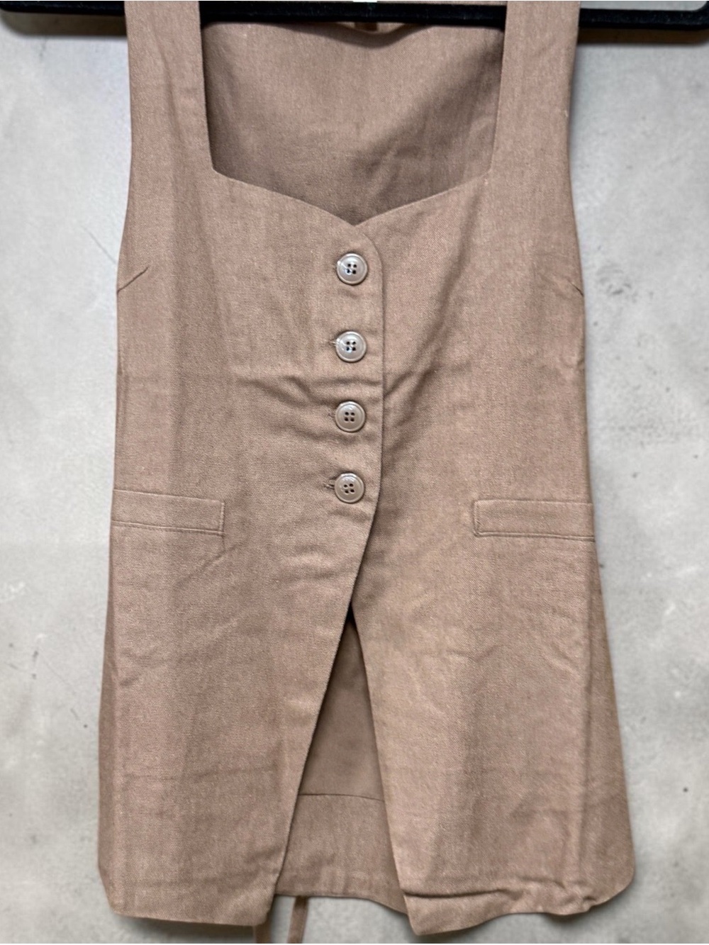 Women's Tan Button-Front Linen Blend Top